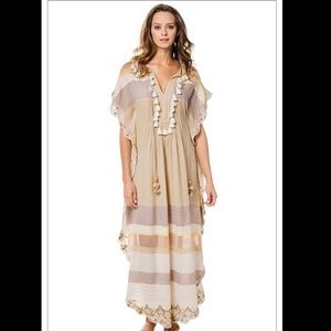 NEW Hemant and Nandita Kaftan Colorblocked Fringe Caftan Mana Stripe Tassel XS